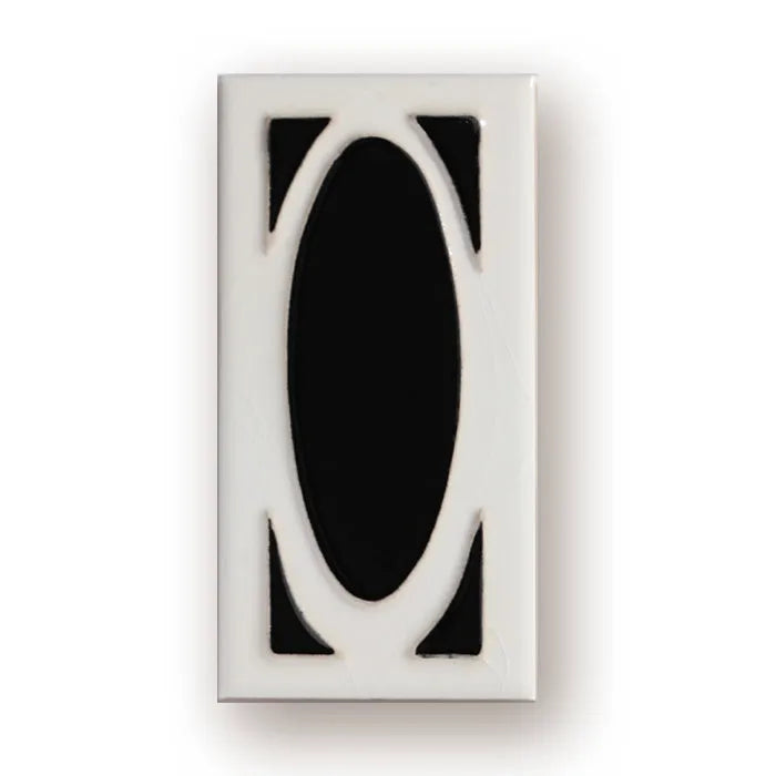 Handmade ceramic retro enamel art doorplate showing number style options on a 76mm by 152mm plaque.