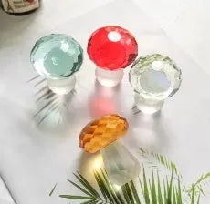 Colourful white crystal mushroom decoration in geometric modern style, 40mm by 53mm.