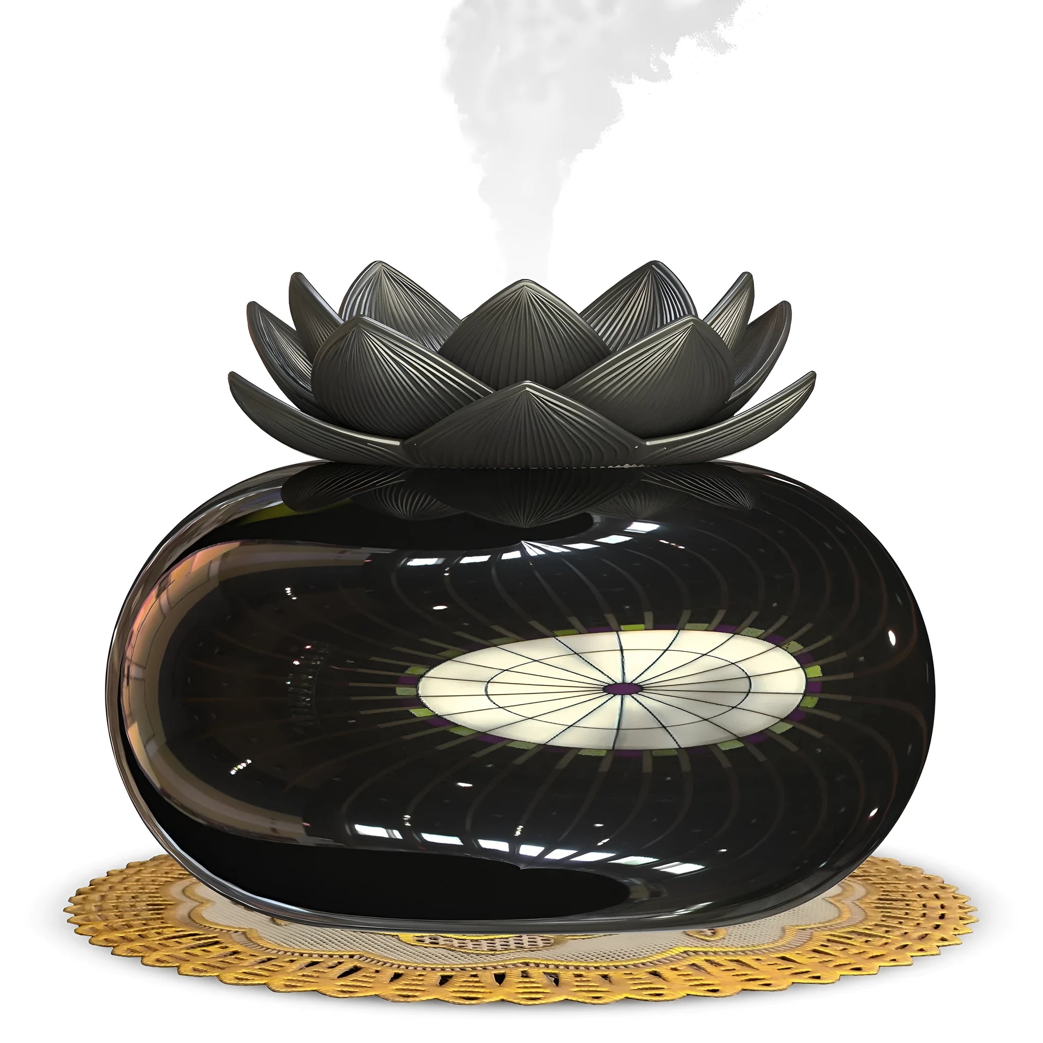 Pure black Lotus aromatherapy humidifier with USB port and mist outlet