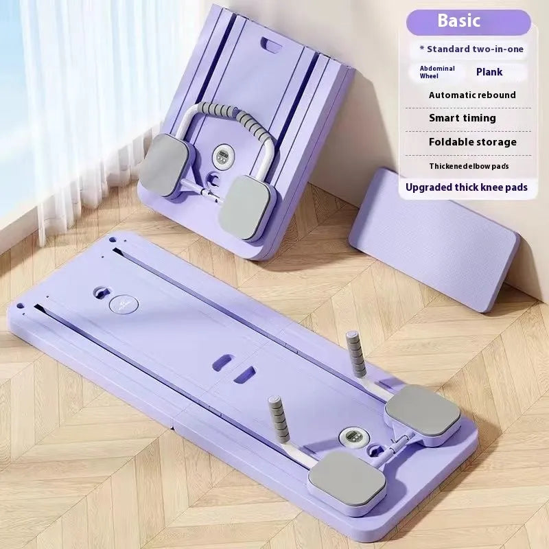 Purple abdominal wheel fitness board with automatic rebound mechanism for multi-muscle home training