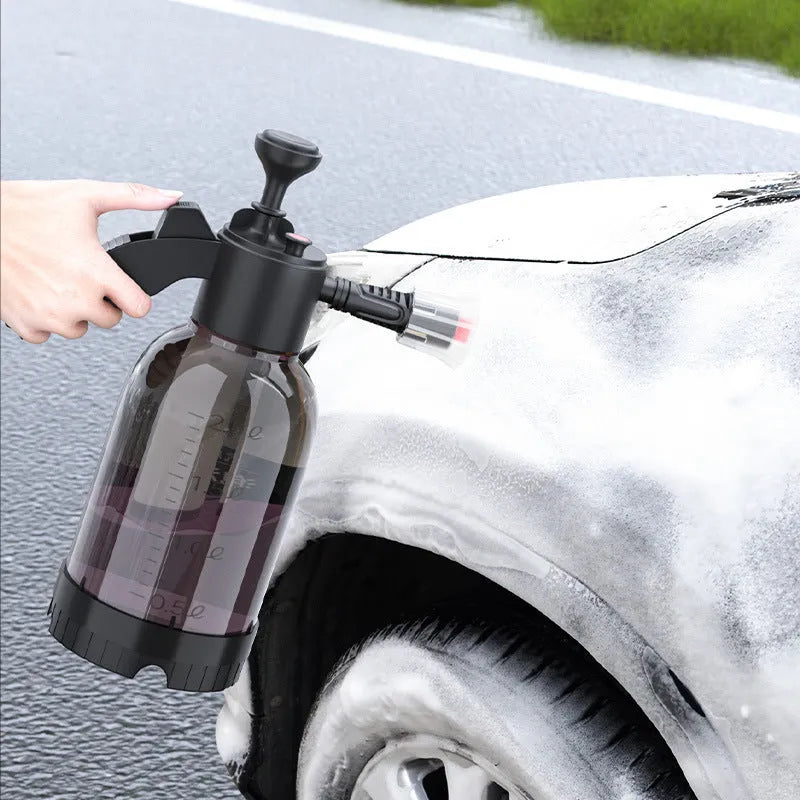 Black hand-held 2L foam sprayer watering can with two nozzle attachments