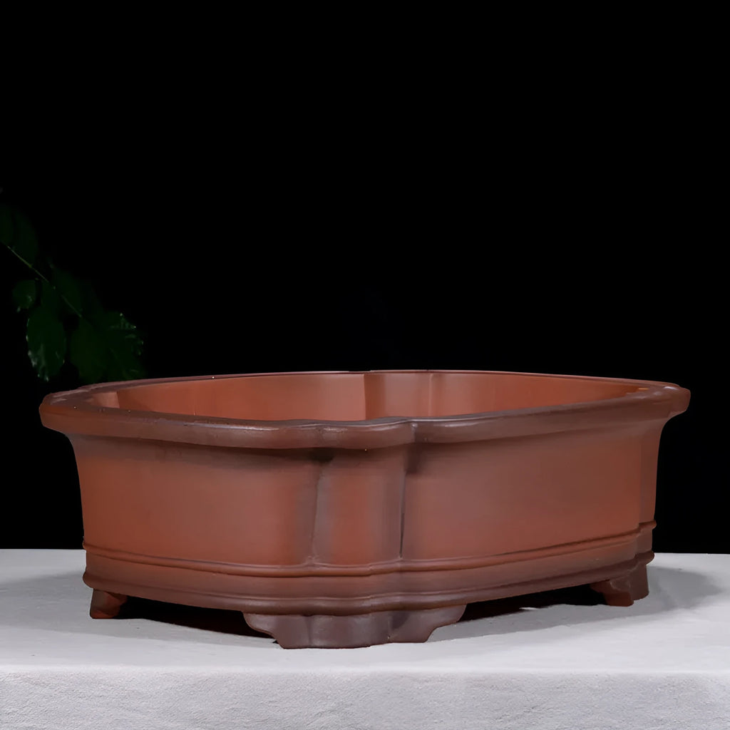 Large rectangular antique finish purple clay flowerpot for bonsai and large plants.