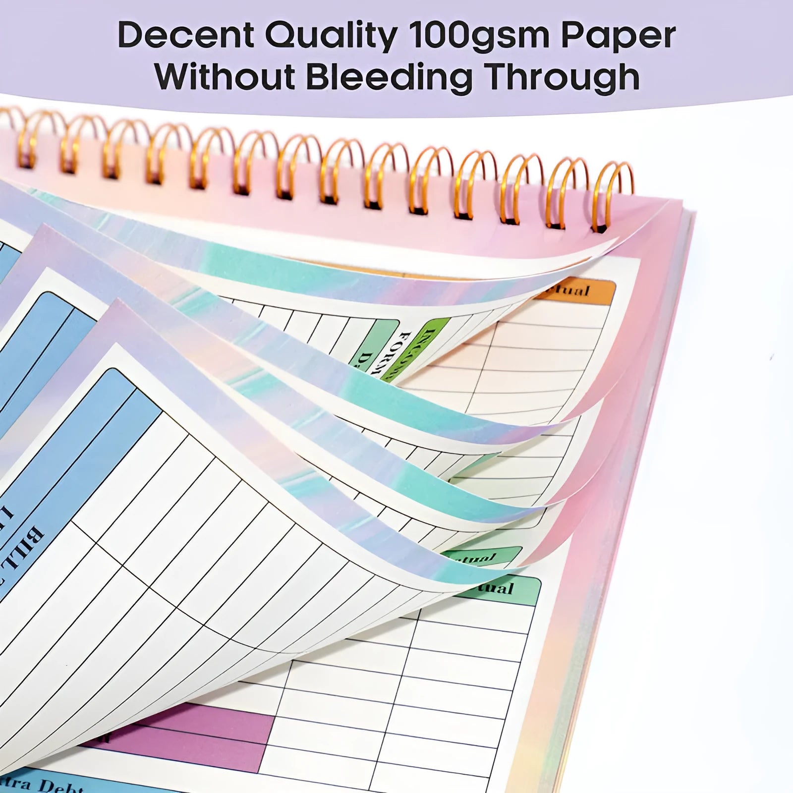B5 size spiral bound budget tally book with a PP cover, open on a table.
