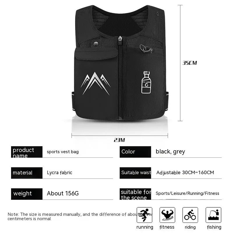 Classic black breathable mesh sports running vest with integrated mobile phone pocket on the front.