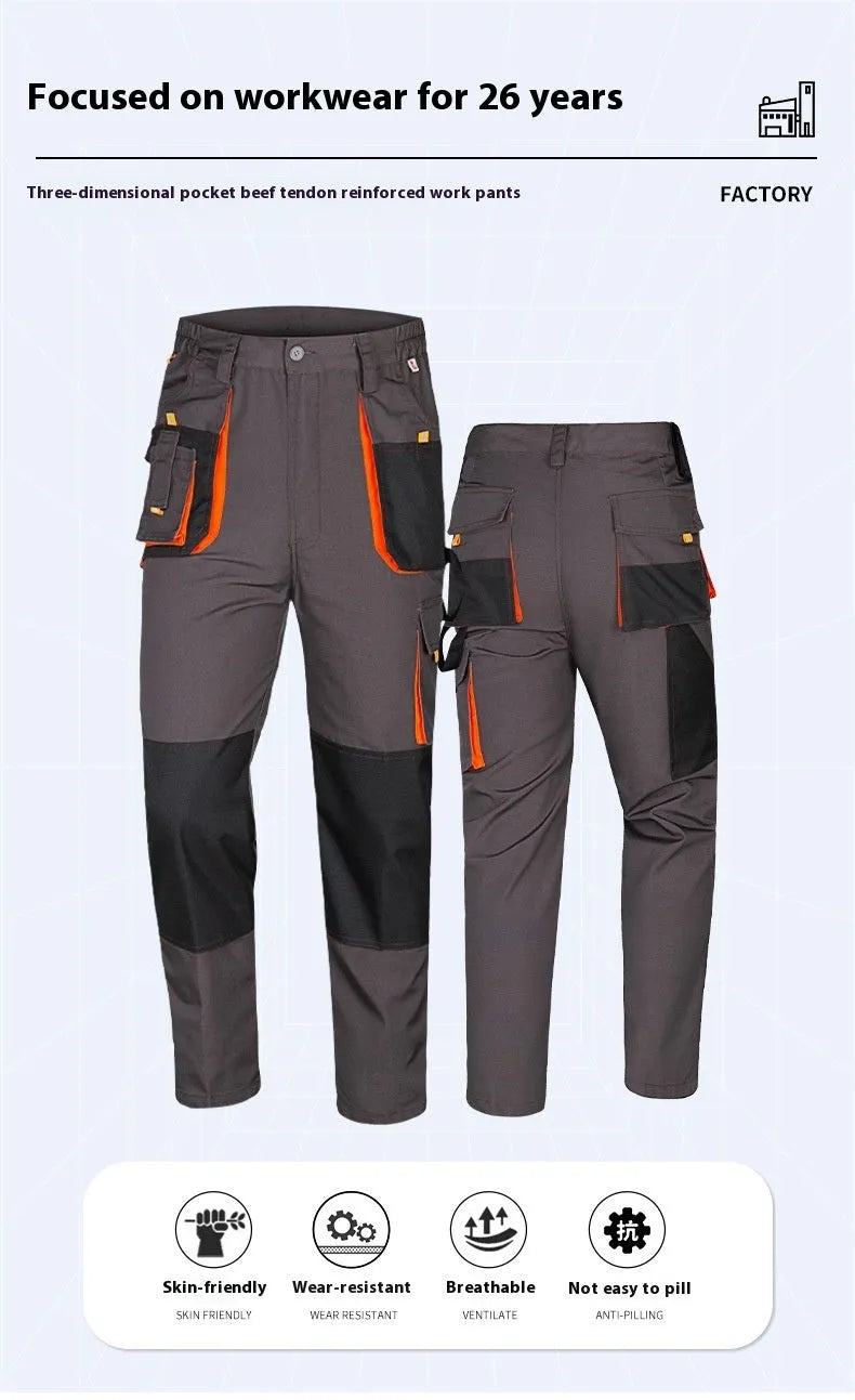 Men's dark gray multi-pocket cargo pants with large pockets and polyester fabric