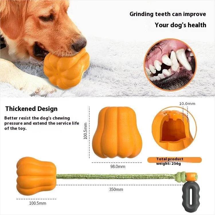 Orange plastic dog toy with rope attachment for outdoor throwing games