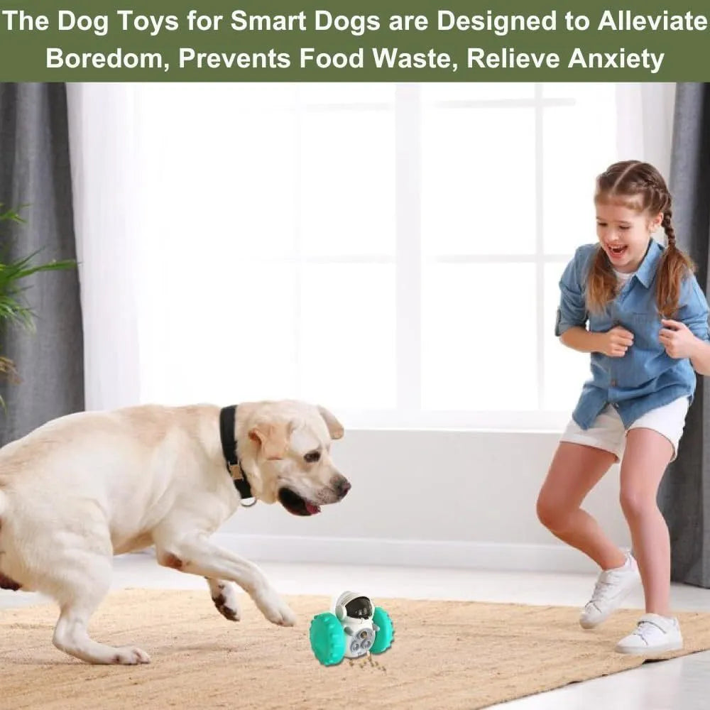 Pet tumbler treat dispenser toy in robot style with self-balancing system for small dogs and cats