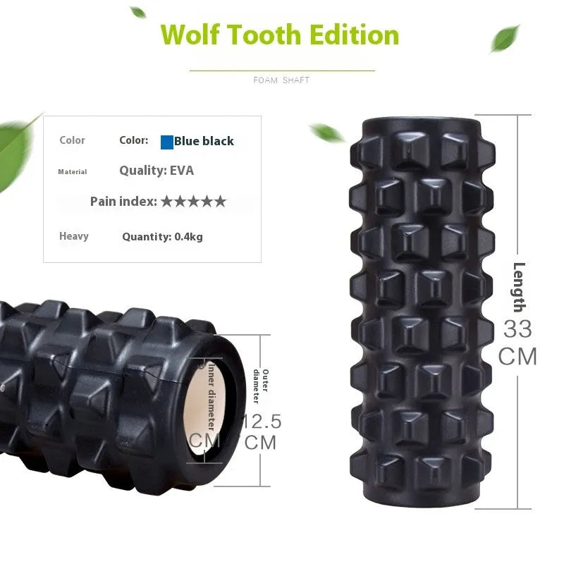 Black six-piece gear design fitness foam roller measuring 33cm length for muscle massage therapy