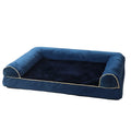 Square cloth-covered sponge dog bed in beige colour, shown in a medium size.
