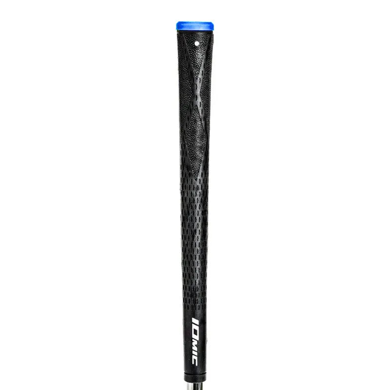 TPE material golf club grip shown in various colours including pink, blue, and black with coloured heads.