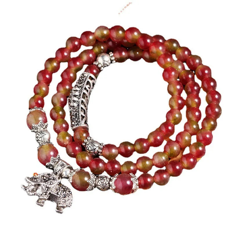 Handmade watermelon crystal bracelet with Chinese knot and geometric beads