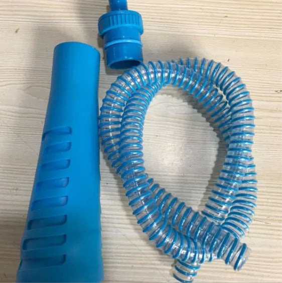 Blue plastic suction pipe cleaning tool with round head, 114cm length for appliance maintenance