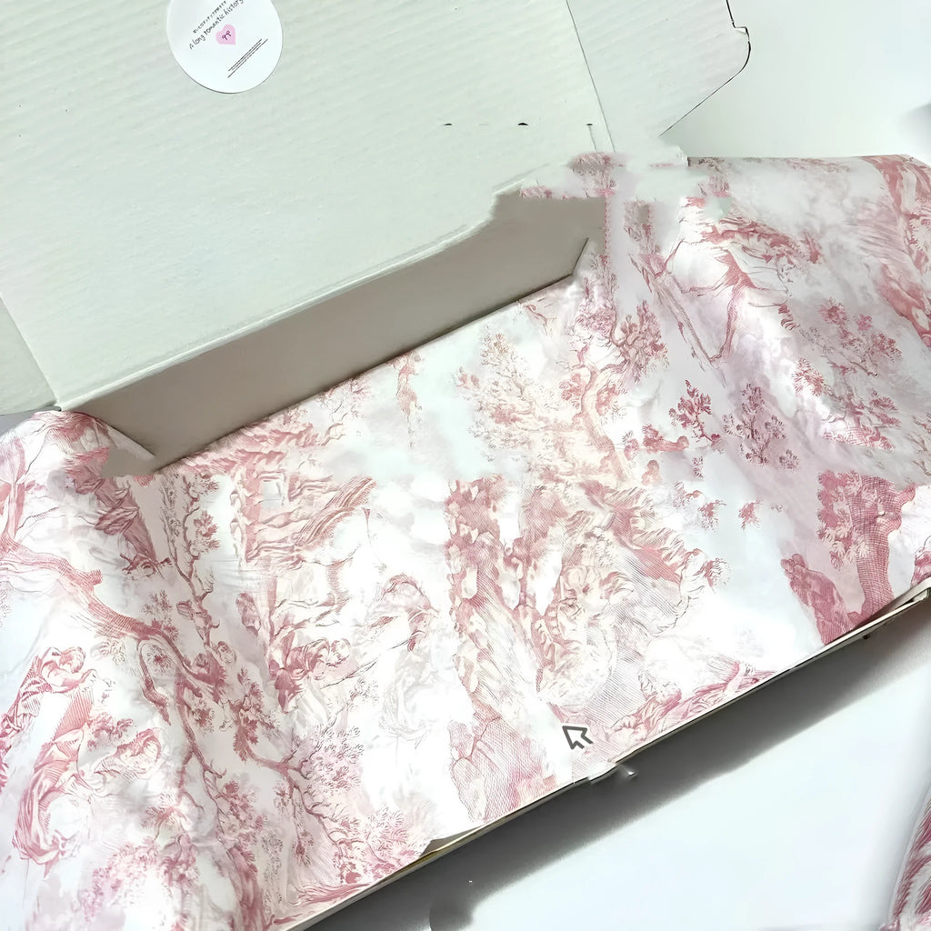 French romance floral retro tissue paper sheet in pink purple or green purple, 50x70cm size.