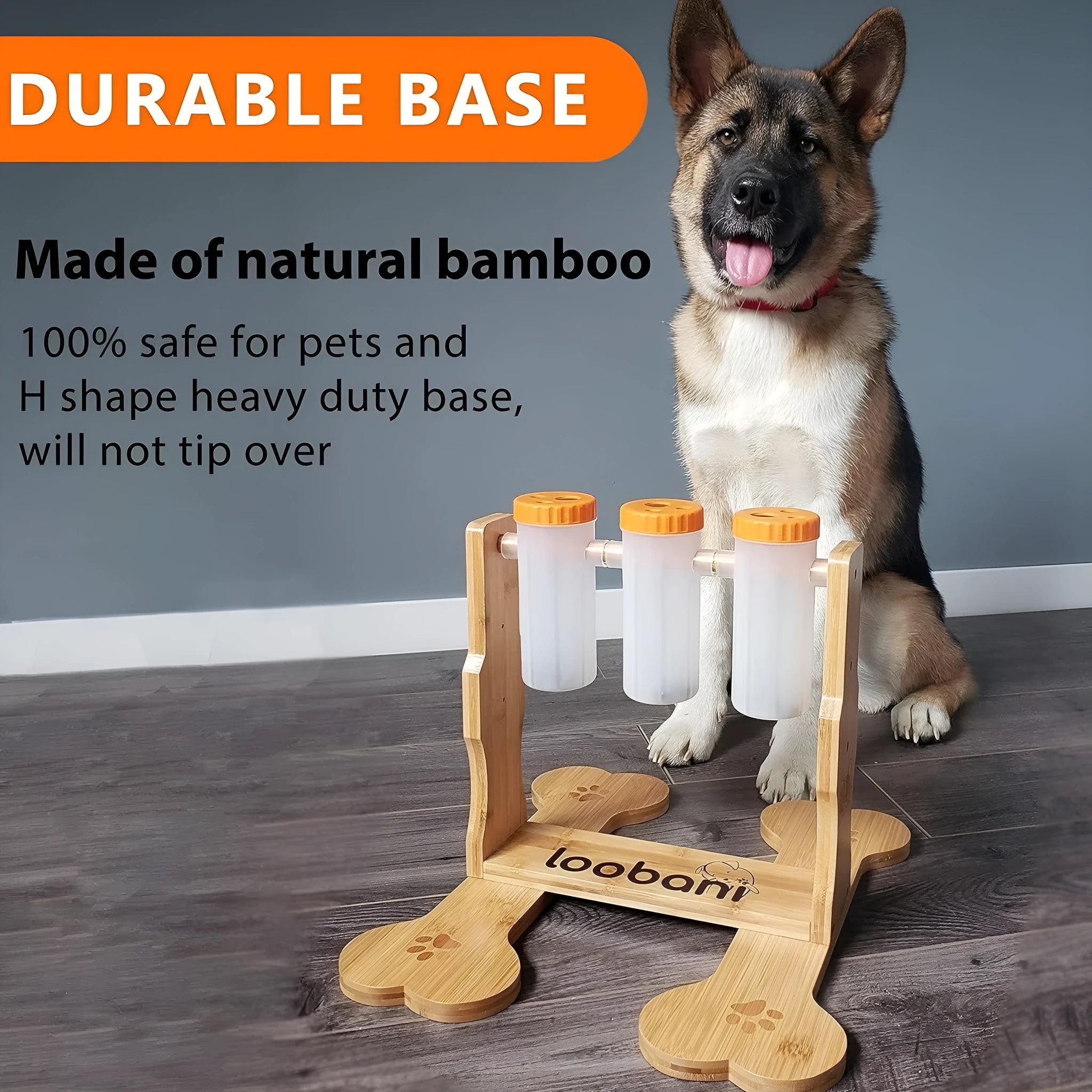 Wooden dog puzzle toy interactive snack dispenser feeder with 31x30x20cm dimensions