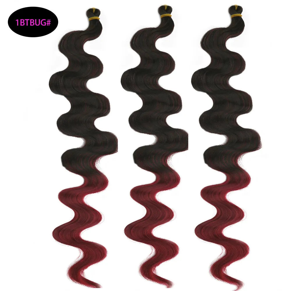 Wine red synthetic crochet braid hair extensions with large wave texture, 24 inches long