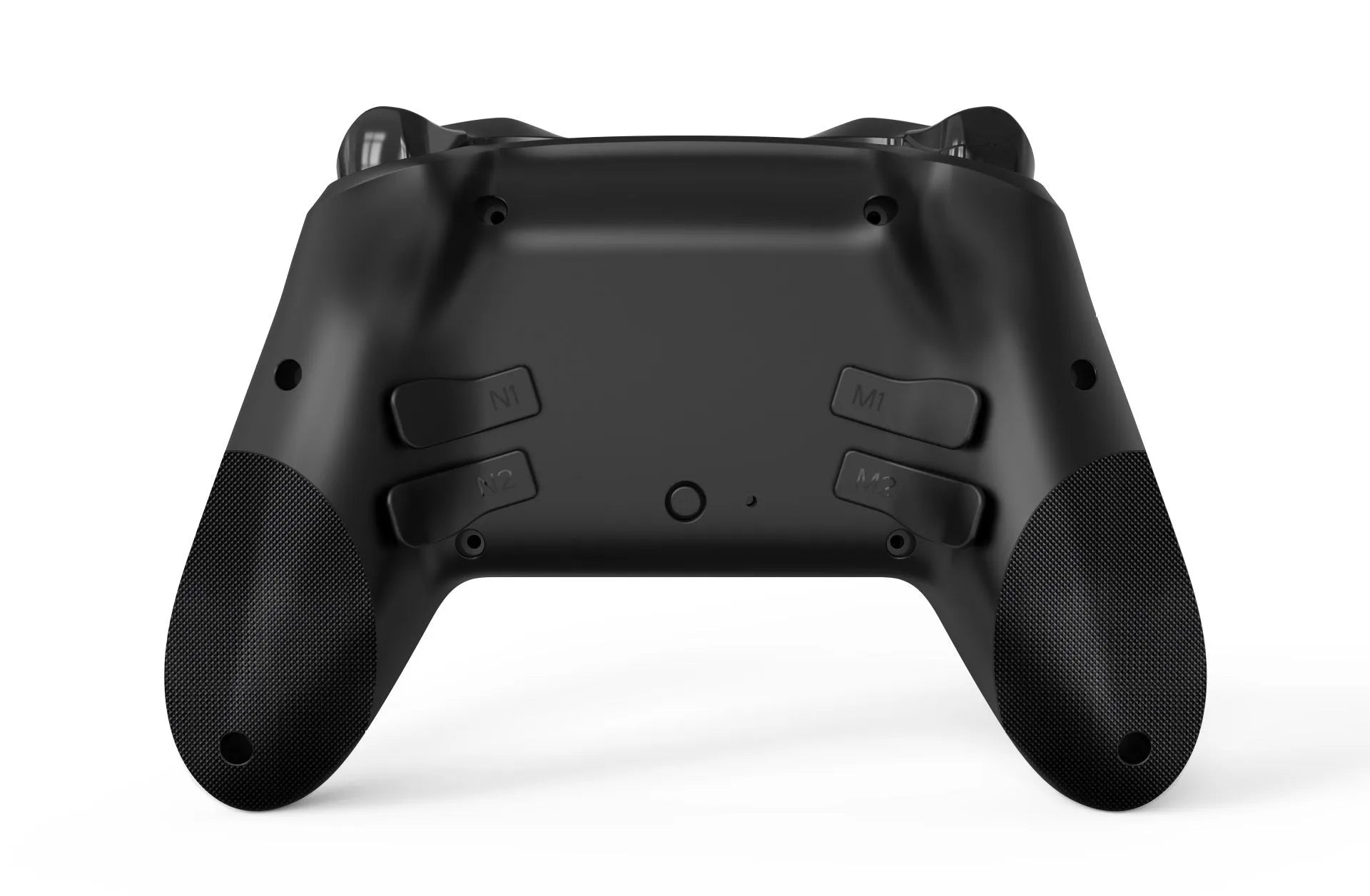 Black wireless game controller for Nintendo Switch with leather-pattern texture on grips