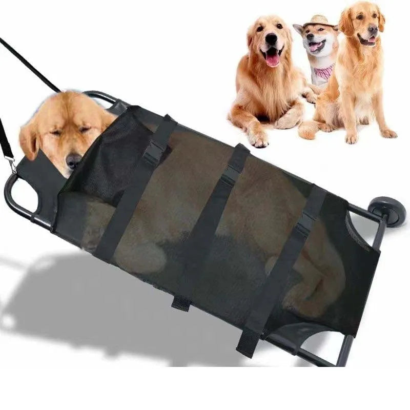 Black aluminium alloy pet stretcher for large dogs in emergency transport situations