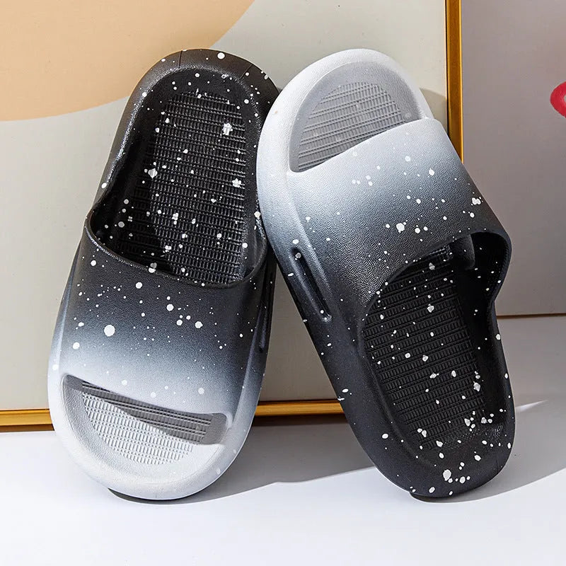 Children's gradient blue PVC slipper sandals with non-slip sole on a light background.
