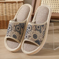 Women's linen open toe slippers in dark coffee colour with thickened sole