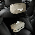 Leather car storage box with PU hanging strap in black and beige colour options