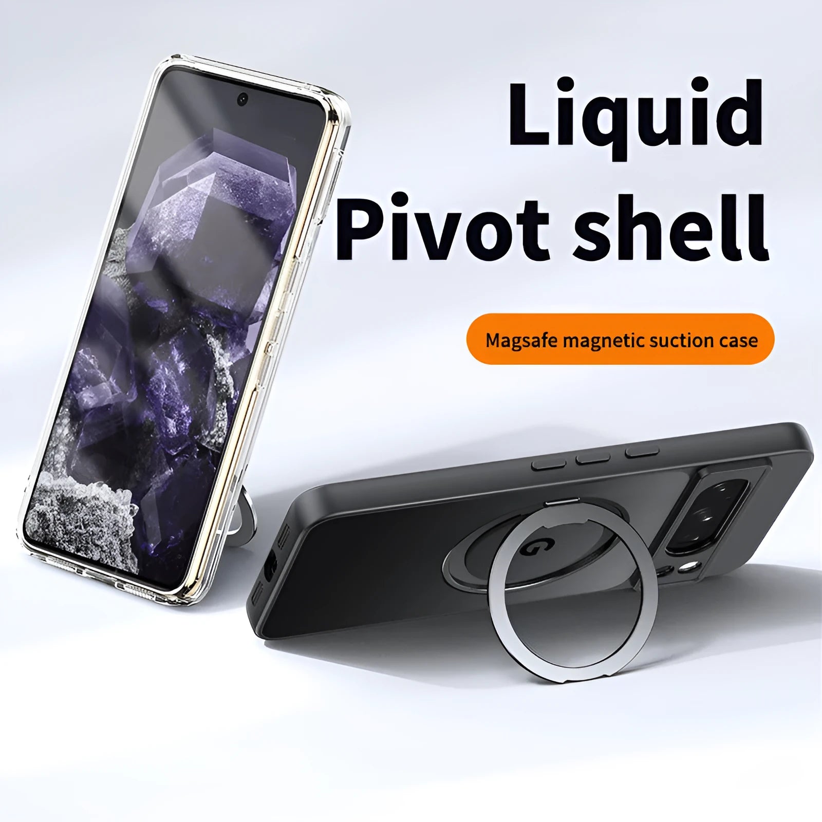 Matte black Google Pixel phone case with magnetic 360 rotating bracket and TPU PC shockproof construction