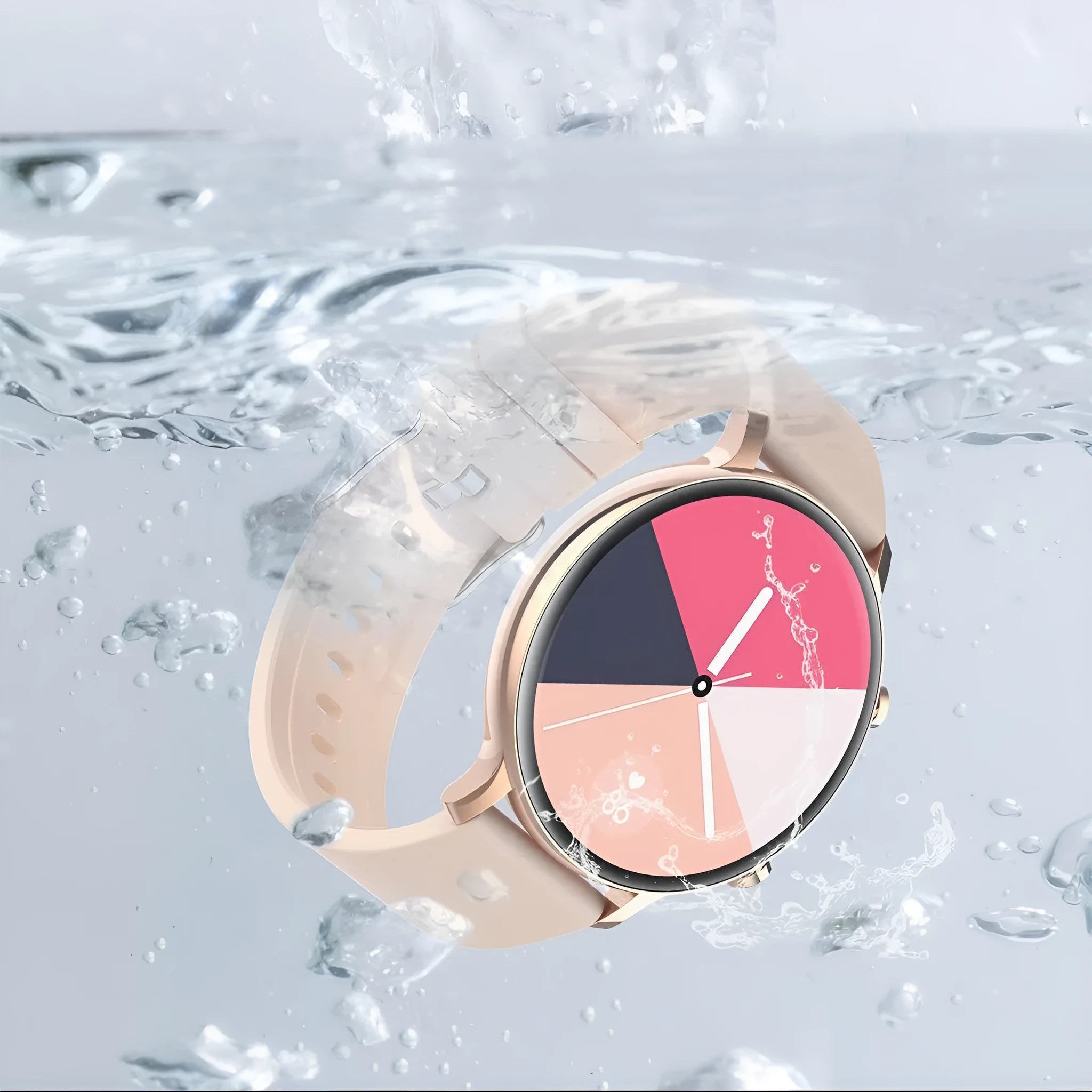 Black business smartwatch with stainless steel strap on a wrist, showing call and health tracking screen.