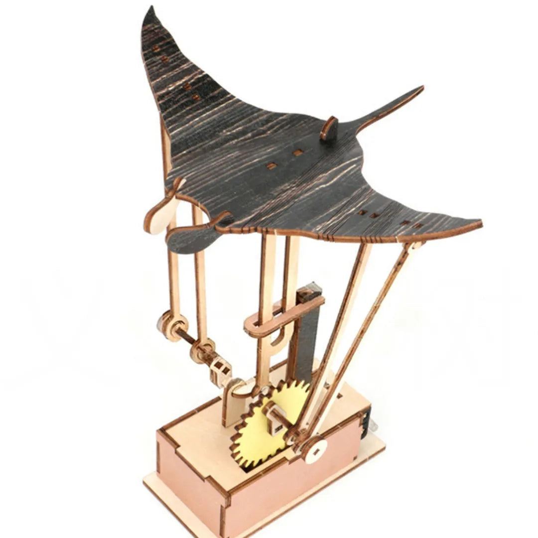 Handmade wooden carved flying manta ray automaton ornament, 26 by 20 centimetres, Korean style decor