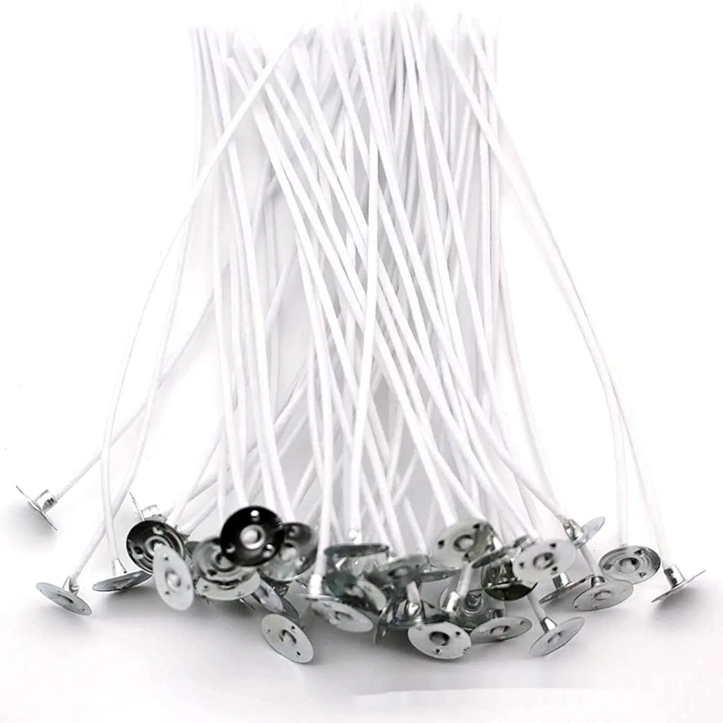 White cotton candle wicks for DIY candle making in three lengths with bulk pack options