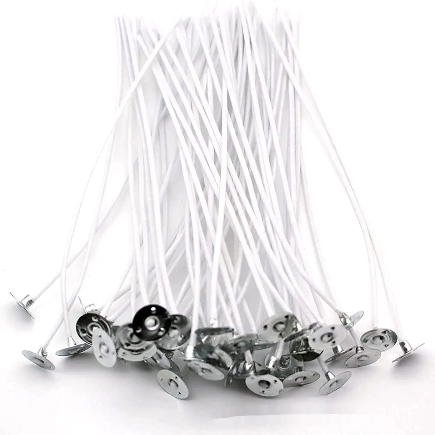 White cotton candle wicks for DIY candle making in three lengths with bulk pack options