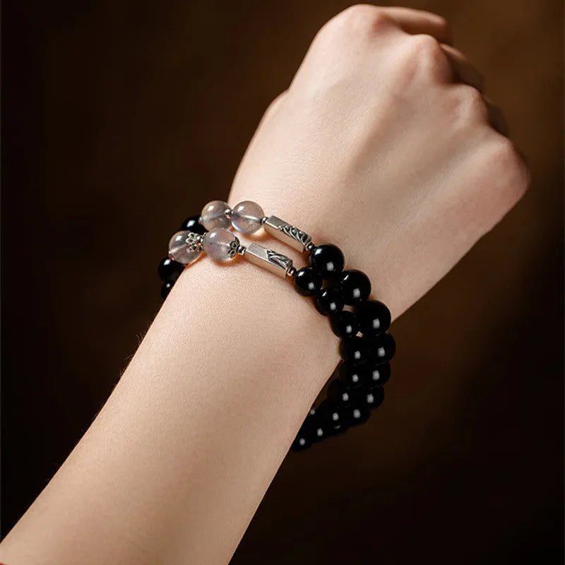 Obsidian Buddha beads couple bracelet DIY kit with 10mm and 8mm beads