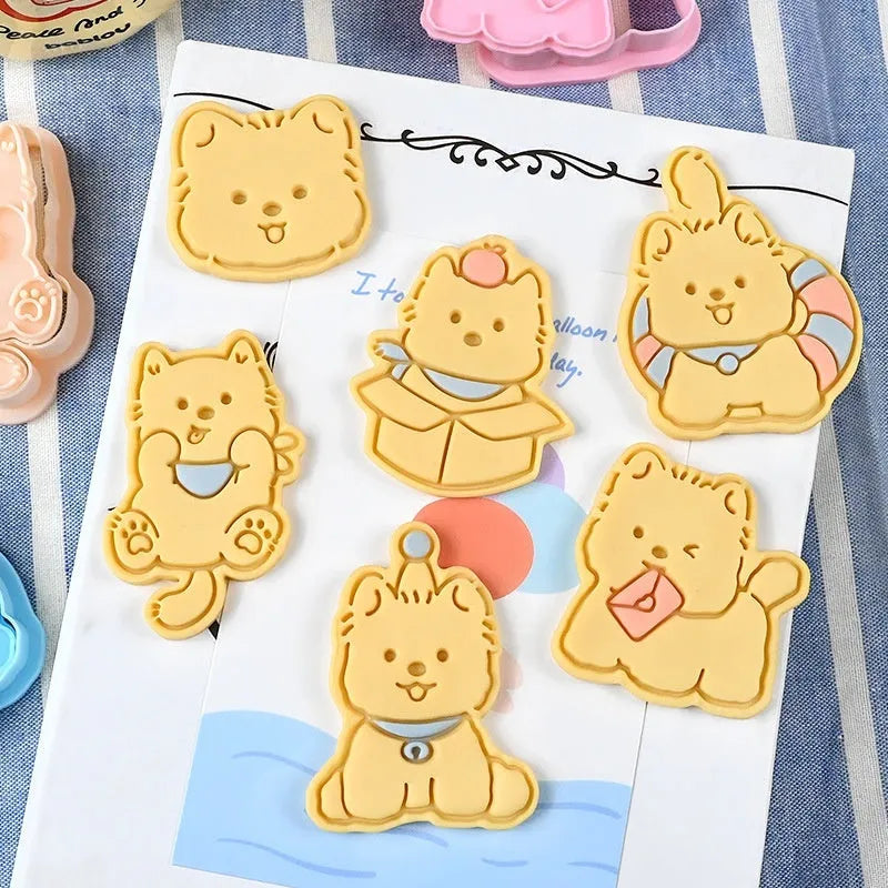 Three-dimensional plastic biscuit mould with dog-themed cartoon designs