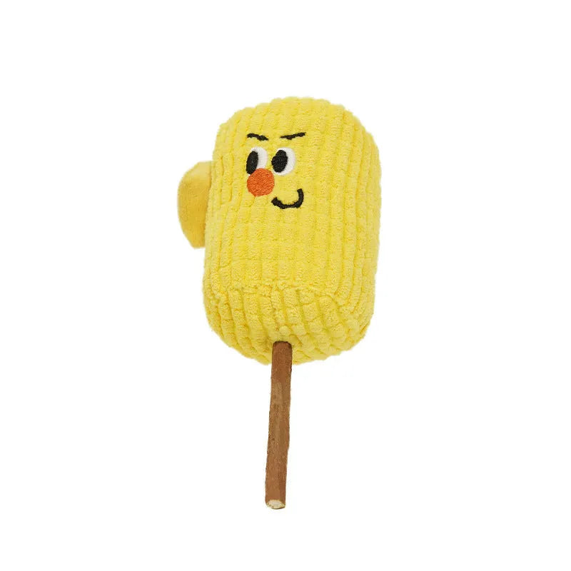 Natural corn cob cat toy with catnip filling for dental cleaning, measuring 7x6x15cm