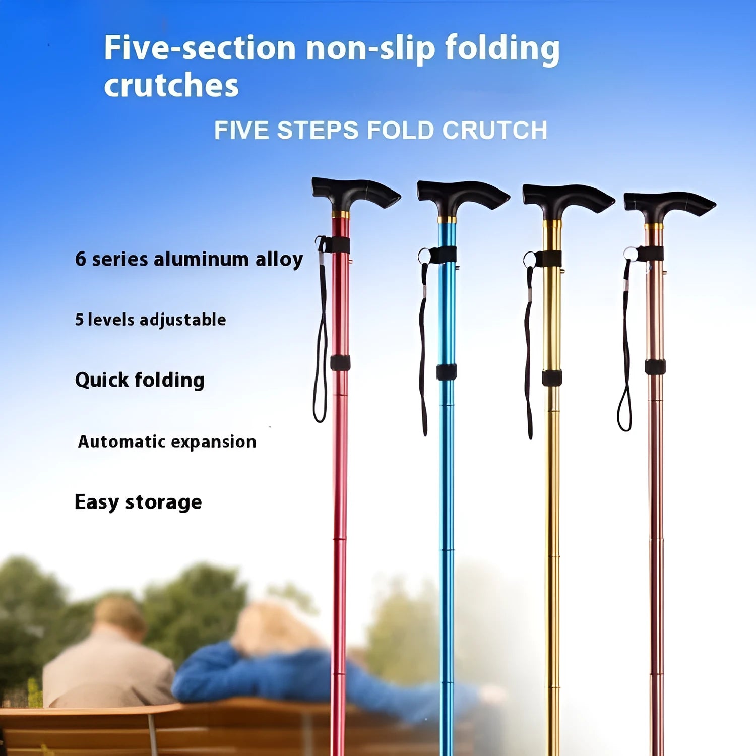 Aluminium folding cane walking stick with adjustable length and non-slip handle