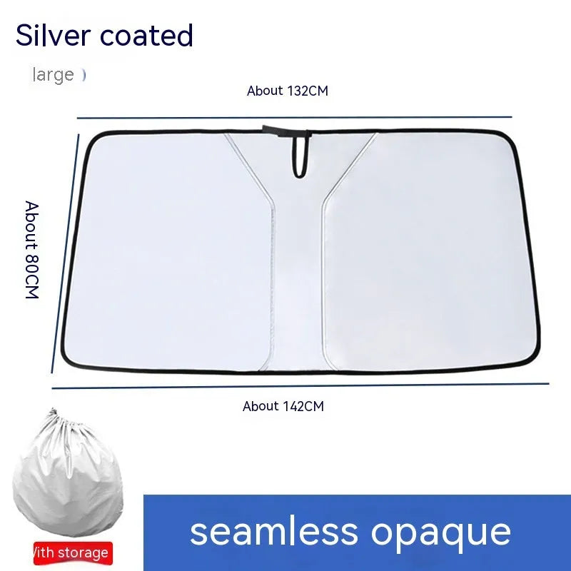 Titanium silver car windshield sun shade with double ring design on NC fabric