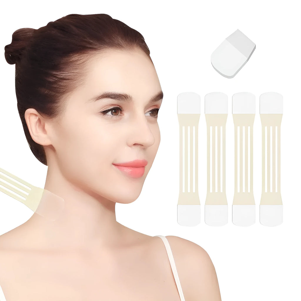Skin-coloured neck pattern lifting strips adhesive tape set with 20 patches in 4 packs
