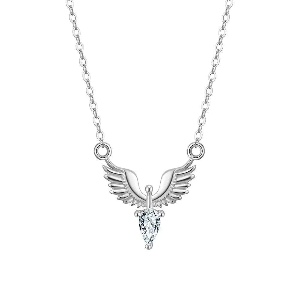 Women's silver eagle pendant necklace with adjustable O-ring chain in white gold or yellow gold colour