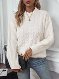 Women's loose casual pullover sweater in solid khaki colour with round neck and regular sleeves
