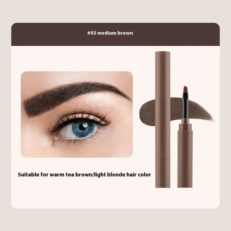 Dual-ended eyebrow cream for natural brow shaping and filling in five colour shades.