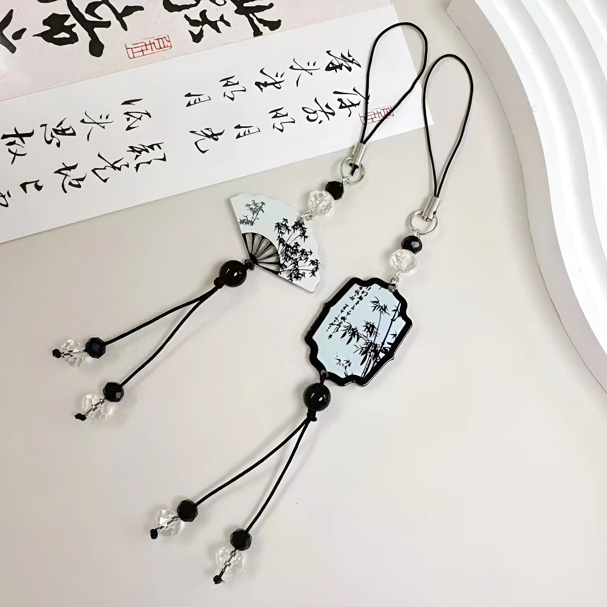 Guofeng pendant keychain with Chinese style floral bead decoration for schoolbags