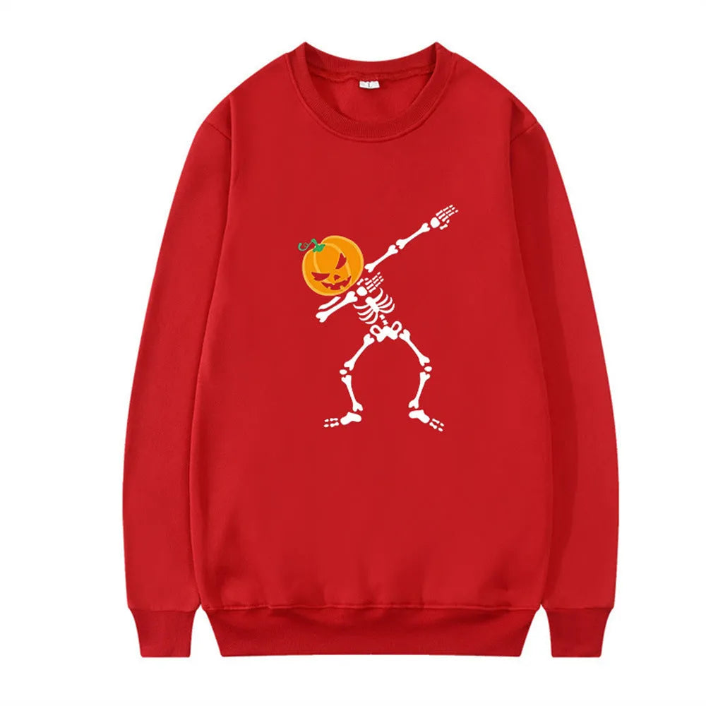 Women's printed casual crew neck long sleeve top in a cotton blend fabric on a hanger.