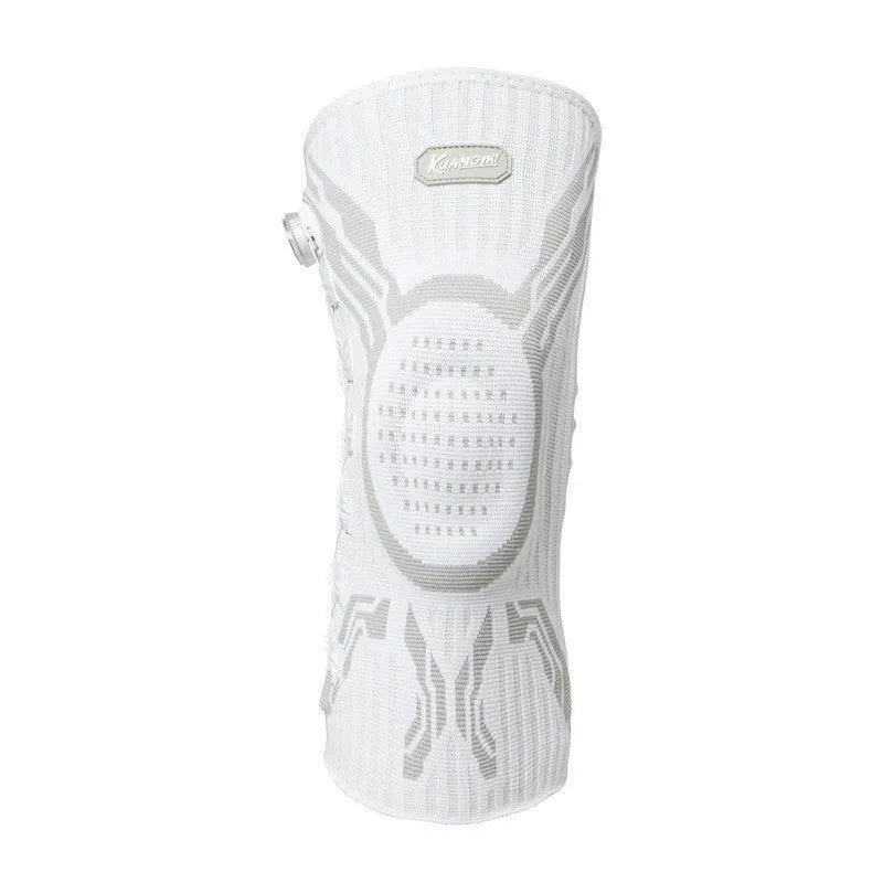 Grey white sports knee pad for left or right foot in adult sizing for basketball football running protection