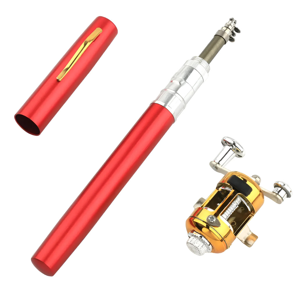 Compact telescopic pen fishing rod kit with gold ST5RL reel, collapsed to 20.5 cm length.