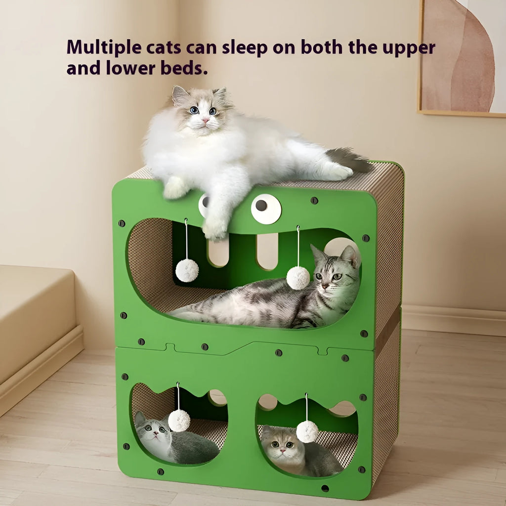 Double layer cat scratching board and bed in wear-resistant non-chip design