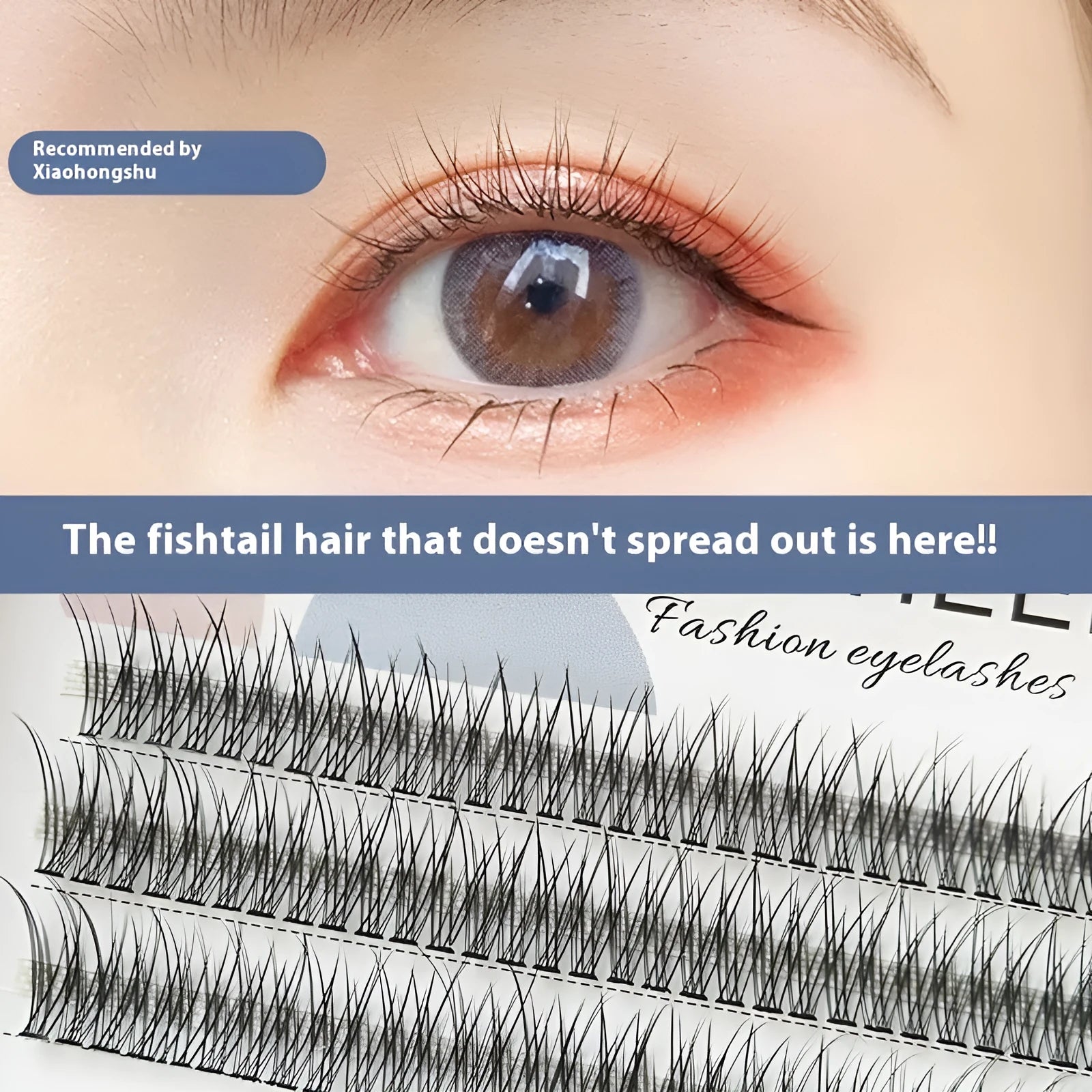 Black V-shaped fairy fishtail false eyelashes with thick segmented design ranging from 8mm to 12mm in length.