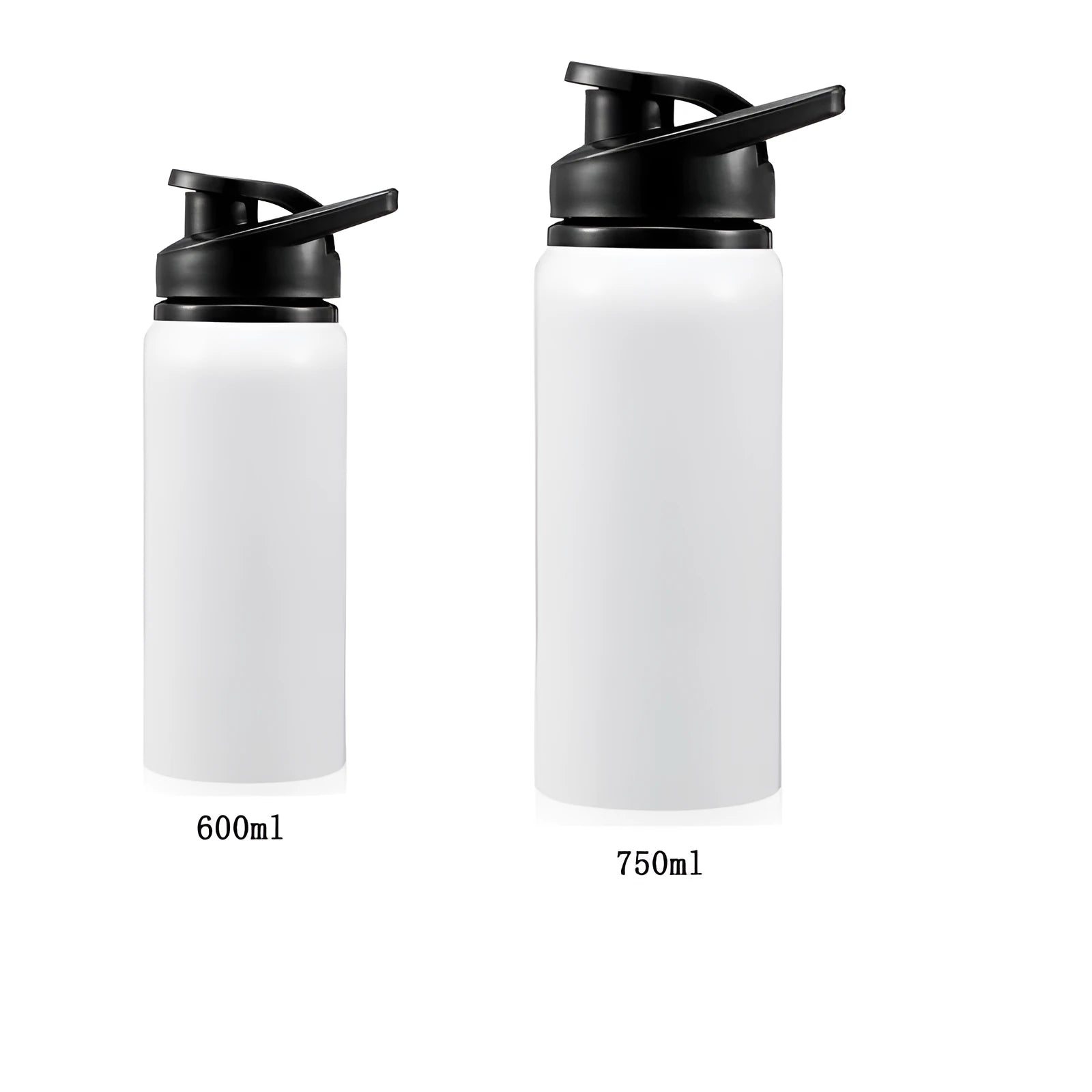 White aluminium cycling water bottle with 600ml and 750ml capacity options for sports hydration