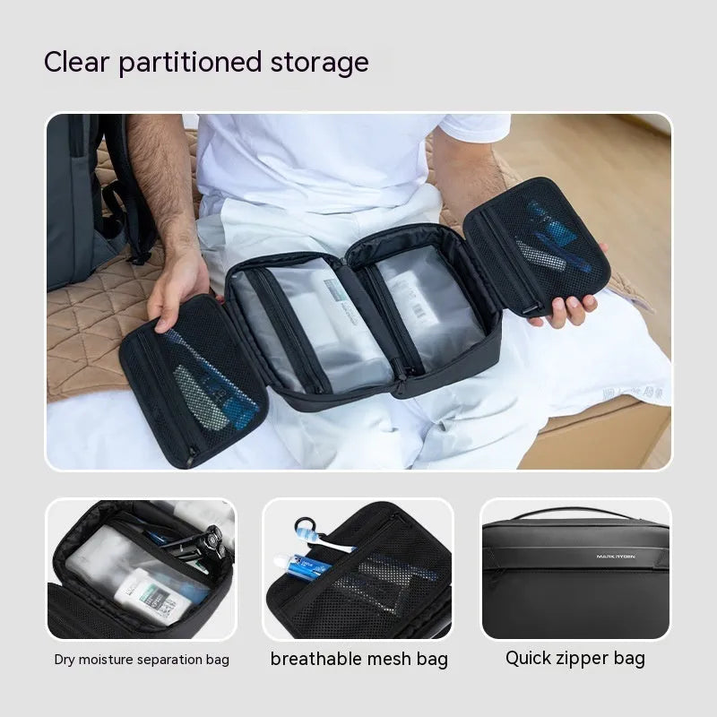 Men's Oxford cloth toiletries storage bag with wet dry separation compartments in black, gray, green or gray colour options