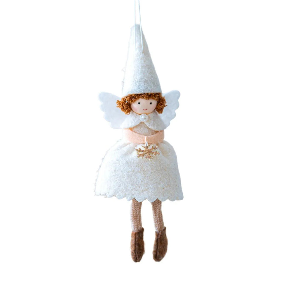 Girl's angel skirt felt pendant Christmas ornament in white or pink colour with cloth construction