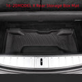 Black rubber floor mat for Tesla car interior with textured TPE footrest section.