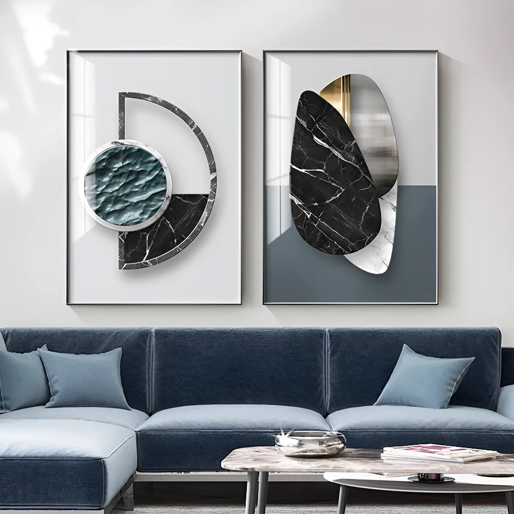 Abstract geometric pattern printed on a canvas wall art poster, available in multiple sizes and design styles.