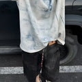 Korean style loose fit printed t-shirt with round neck and short sleeves in solid colour